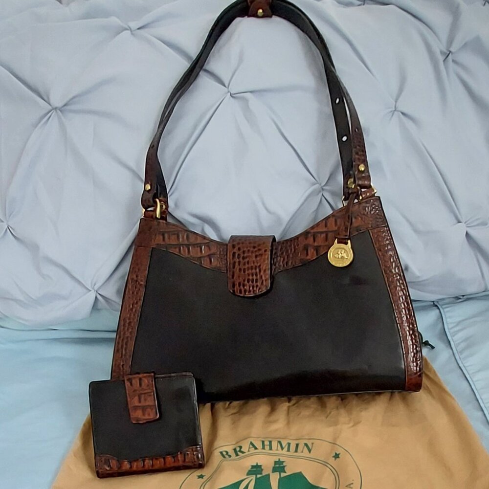 Brahmin Avery Black Tuscan Handbag & Matching Cardex Wallet